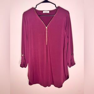 Zenana Eggplant Zipper Top New